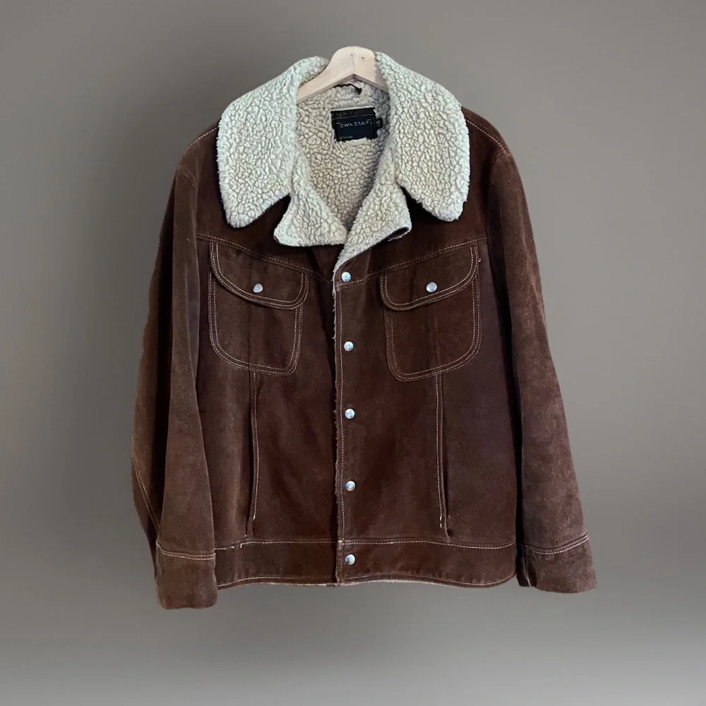 Vintage 70s Towncraft Suede Shearling Ranch Jacket 46 REG Western Trucker